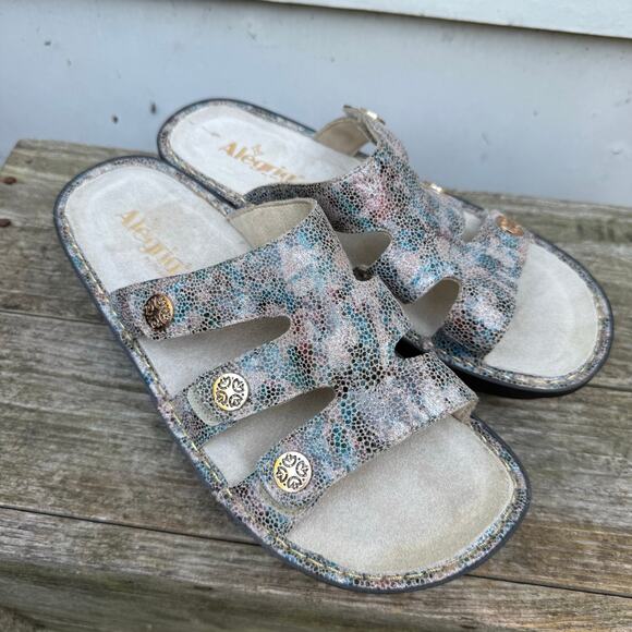 Alegria Women's Dinah Leather Slip-On Sandals with Strap Detail Fawn Dottie 41 - Picture 1 of 8
